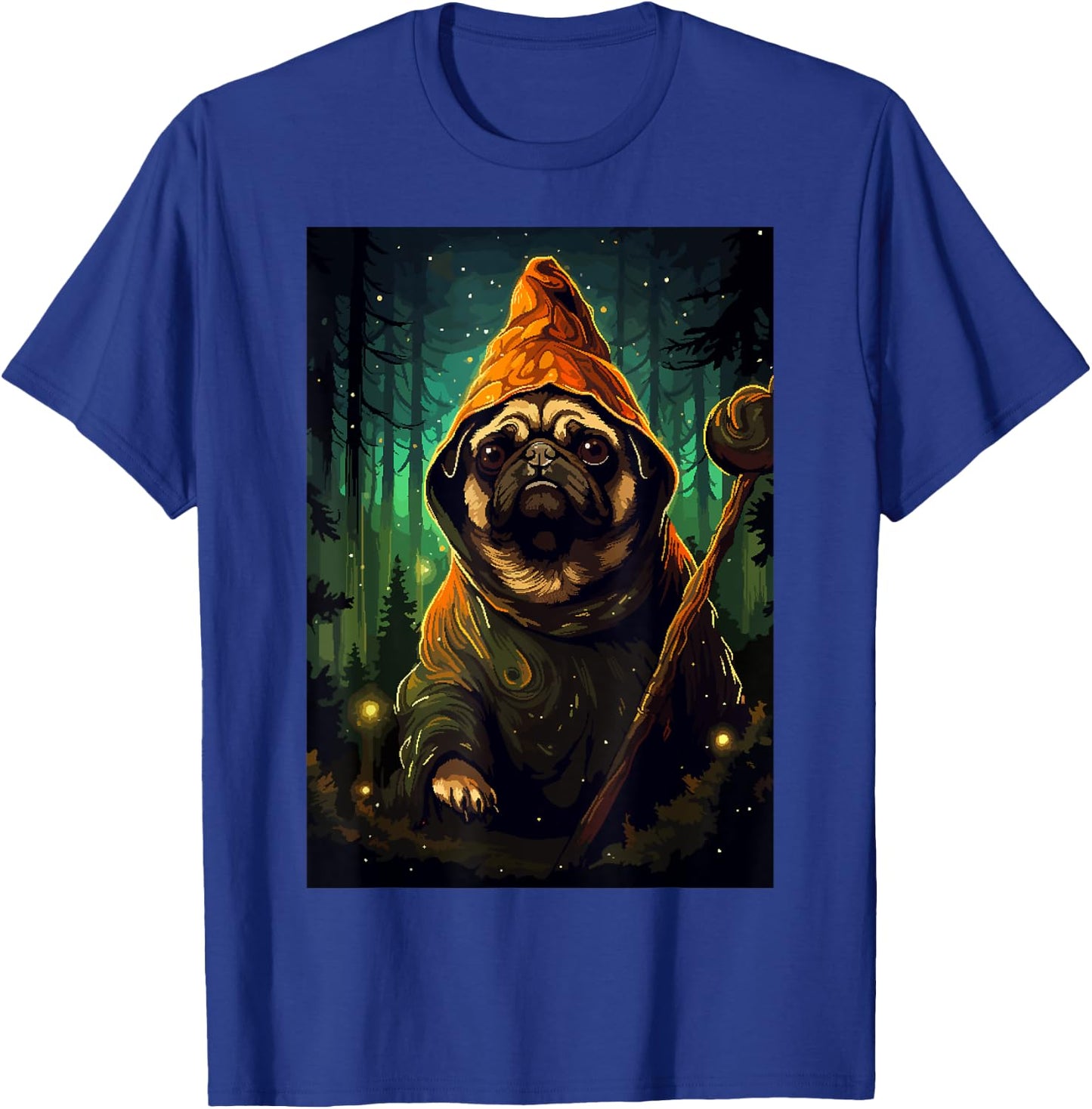Funny Pug Wizard Retro Pixel Art Cute Dog Women Kids T-Shirt - T-Shirt | Royal