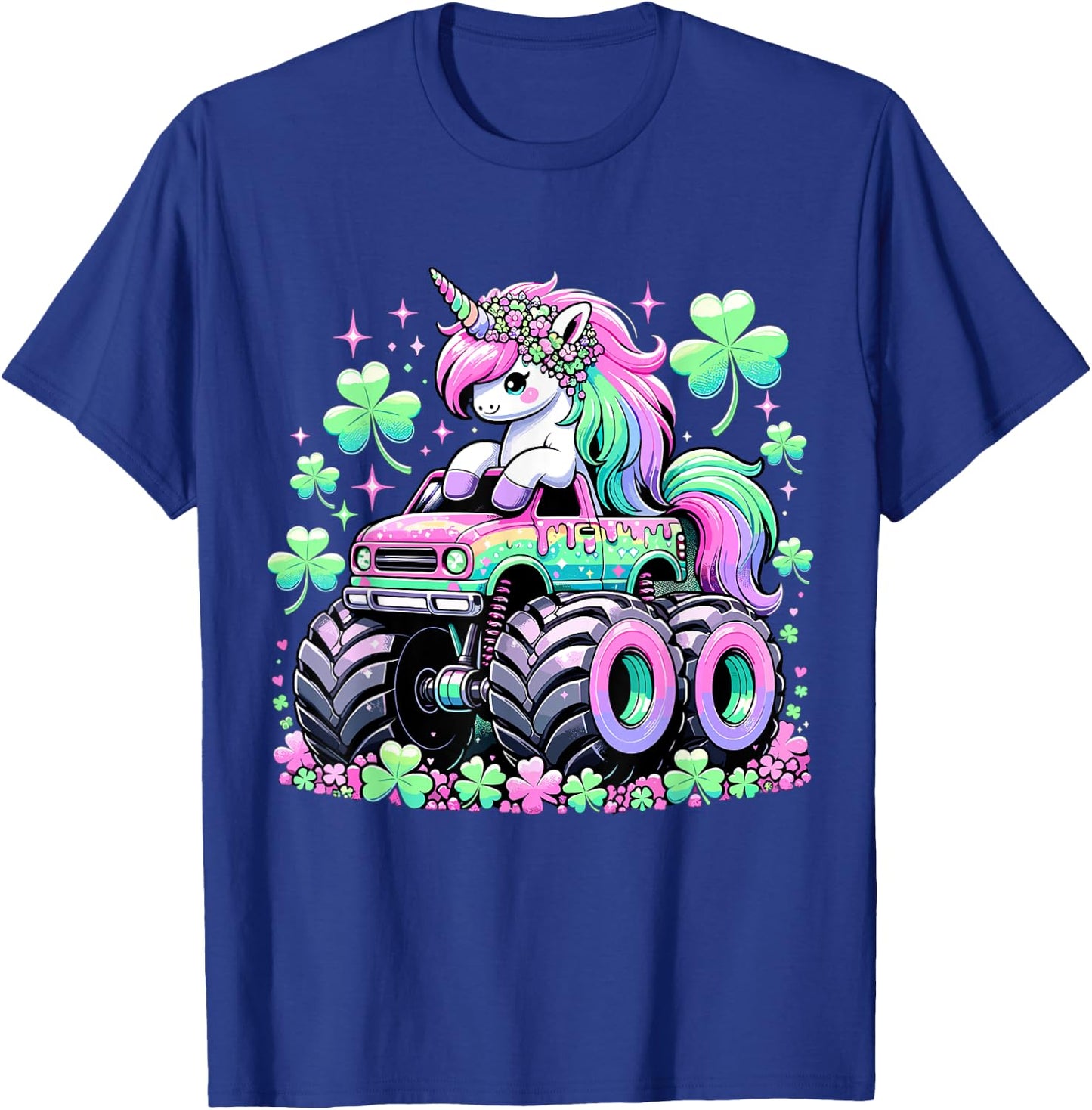 St Patricks Day Girl Monster Truck Unicorn St Patricks Day T-Shirt - T-Shirt | Royal