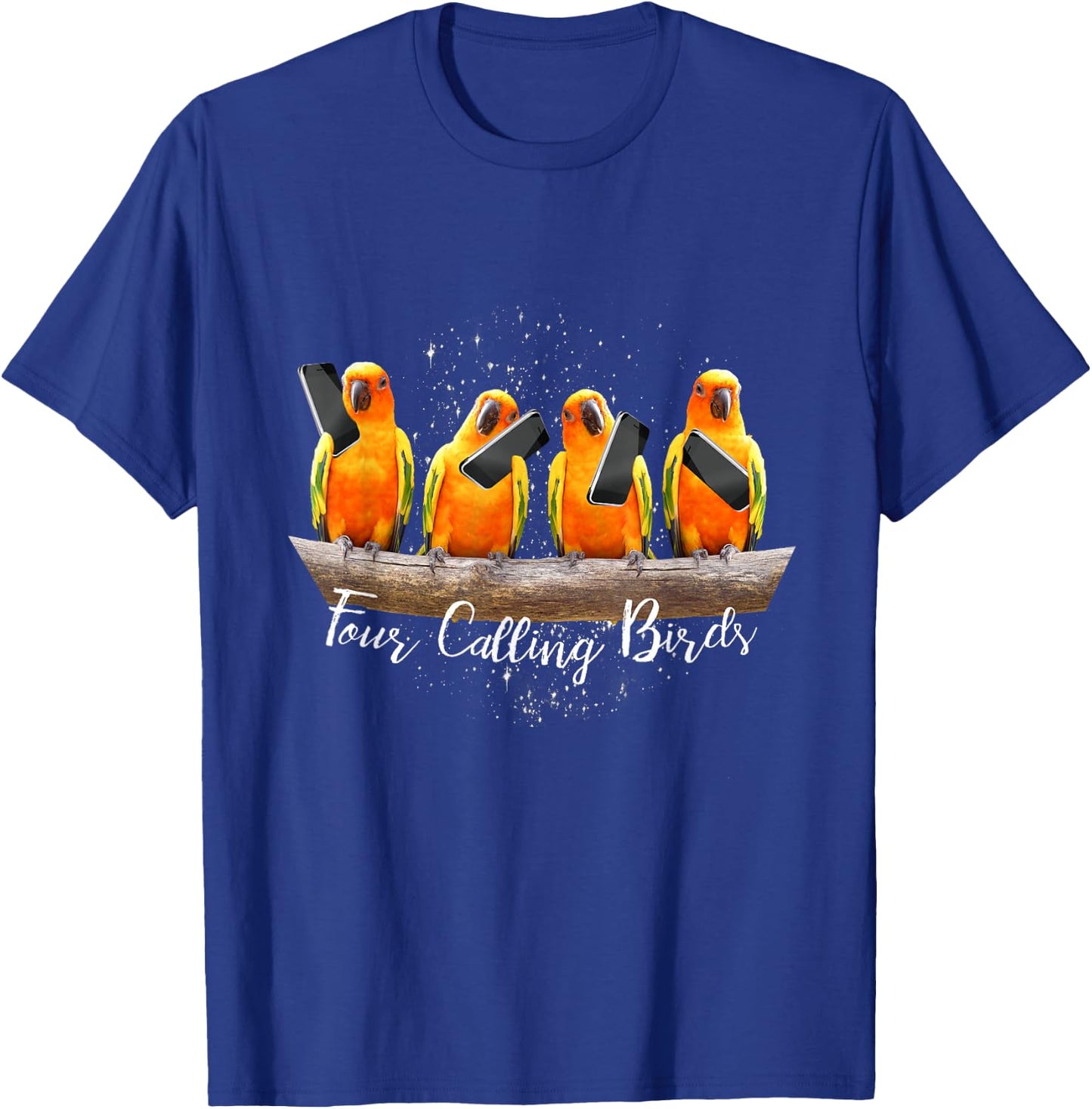 4 Four Calling Birds, Bird Phone, 12 Twelve Days Christmas T-Shirt - T-Shirt | Royal