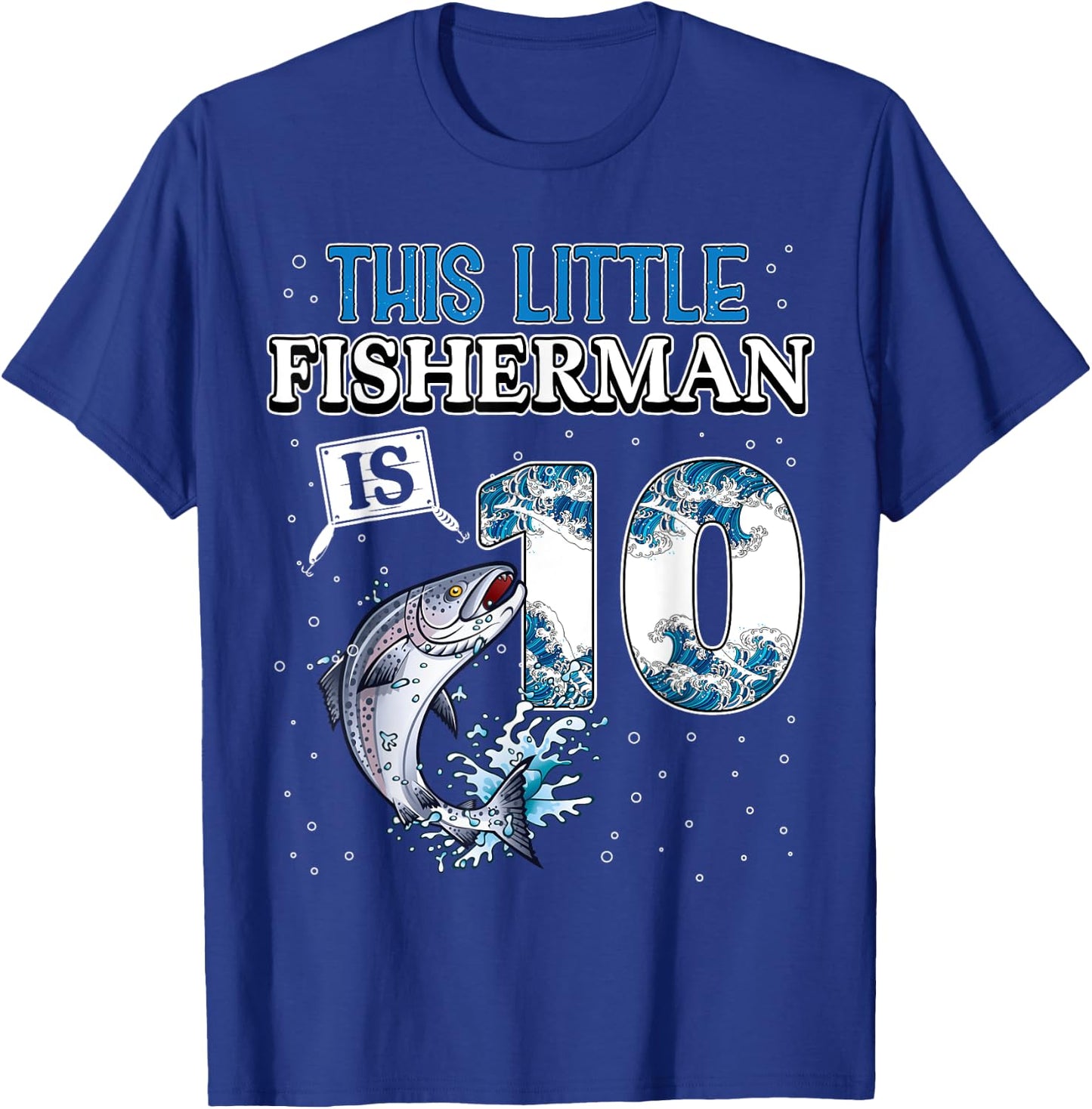 fishing party 10 year old Birthday Fisherman 10th Fisher Boy T-Shirt - T-Shirt | Royal