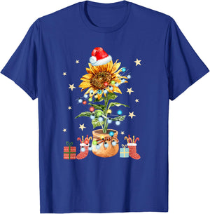 Sunflower Christmas Tree Light Plant Sunflower Lover T-Shirt - T-Shirt | Royal