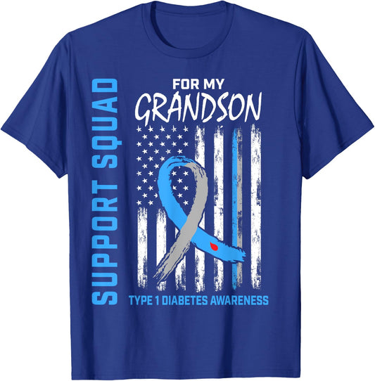Type One Diabetes Awareness Shirt Grandson Support T1D Flag T-Shirt - T-Shirt | Royal
