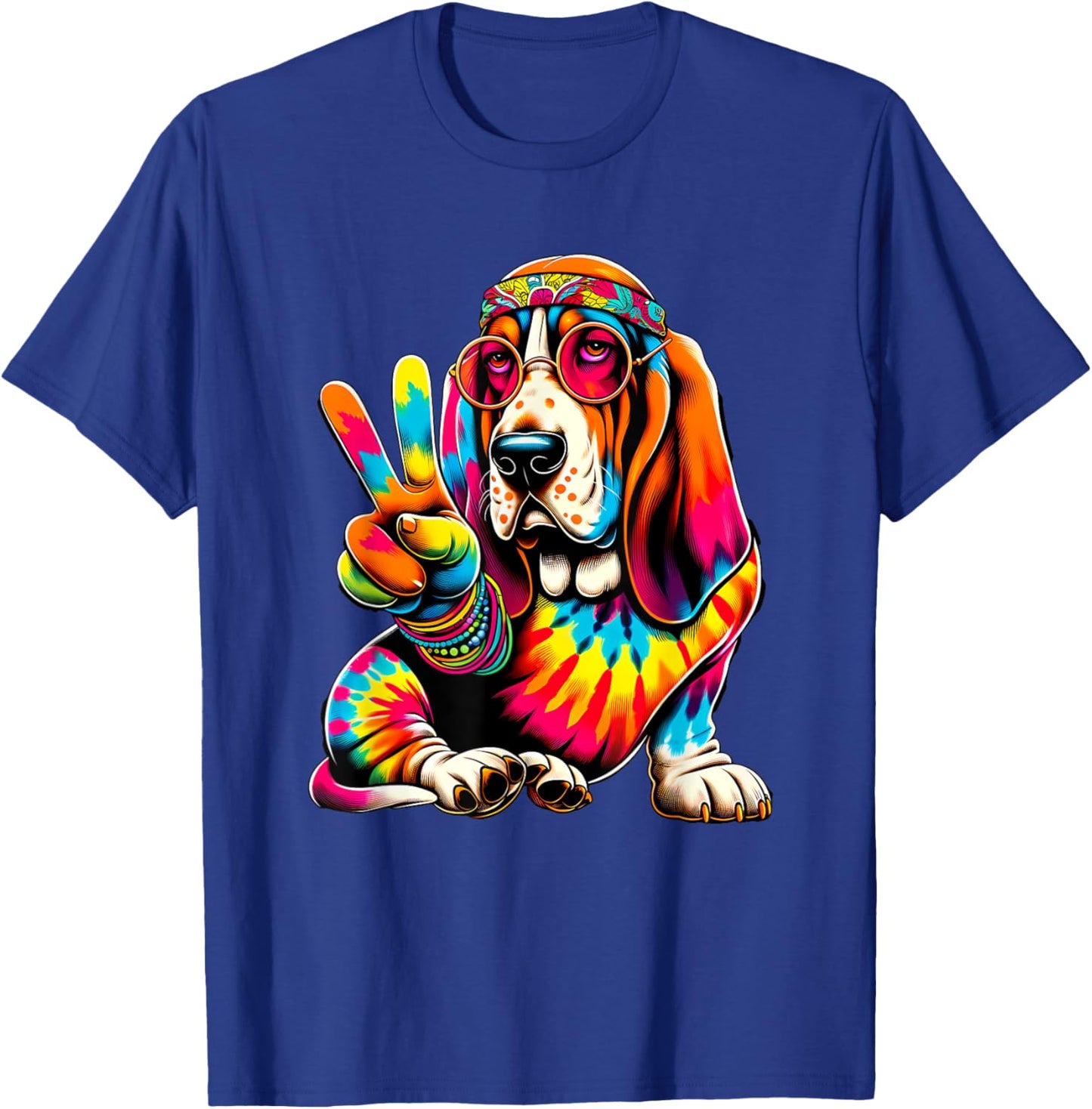 Peace Sign Tie Dye Basset Hound dog T-Shirt - T-Shirt | Royal