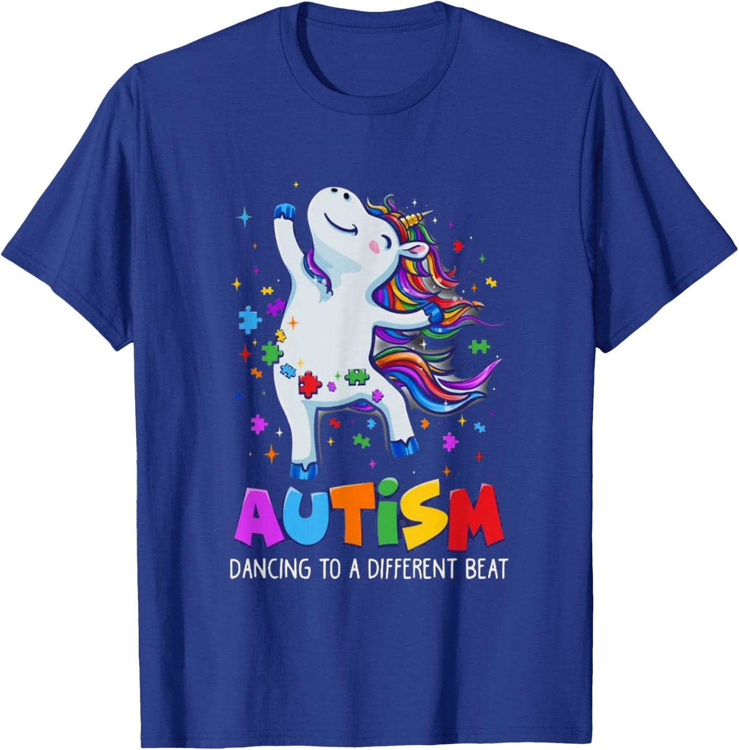 Autism awareness Dabbing unicorn puzzle piece kids t shirt T-Shirt - T-Shirt | Royal