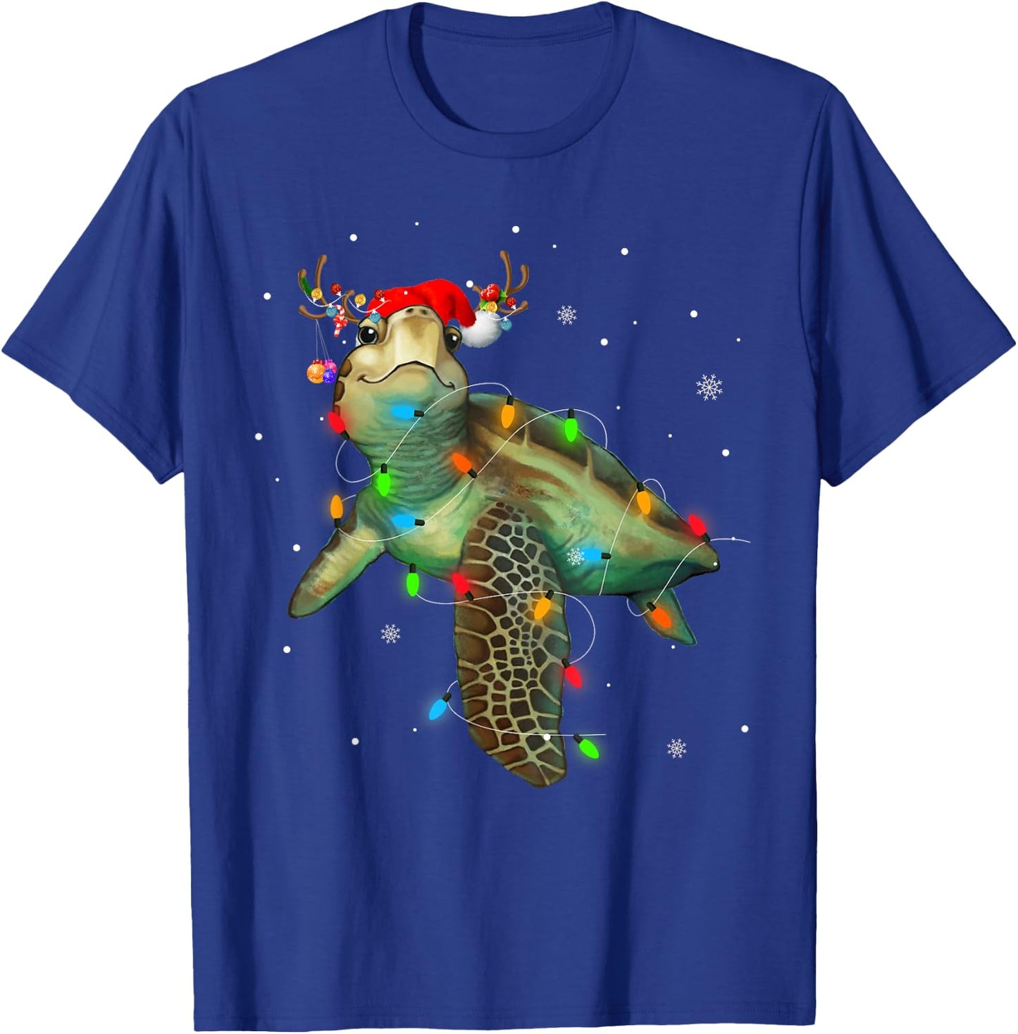 Sea Turtle Christmas Lights Funny Santa Hat Merry Christmas T-Shirt - T-Shirt | Royal