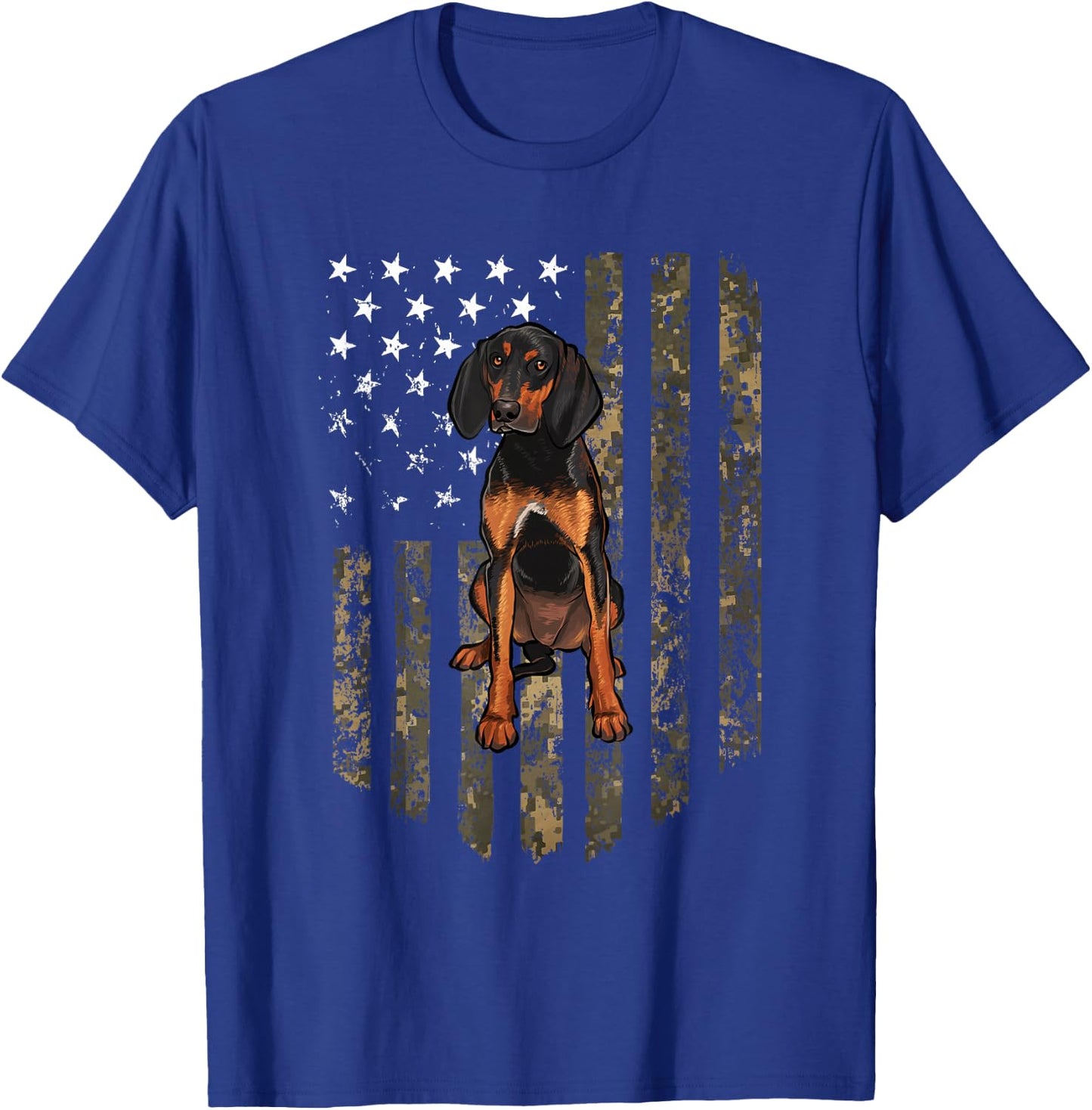 Camo American Flag Black and Tan Coonhound 4th Of July USA T-Shirt - T-Shirt | Royal
