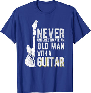 Never Underestimate an Old Man with a Guitar - Guitarist T-Shirt - T-Shirt | Royal