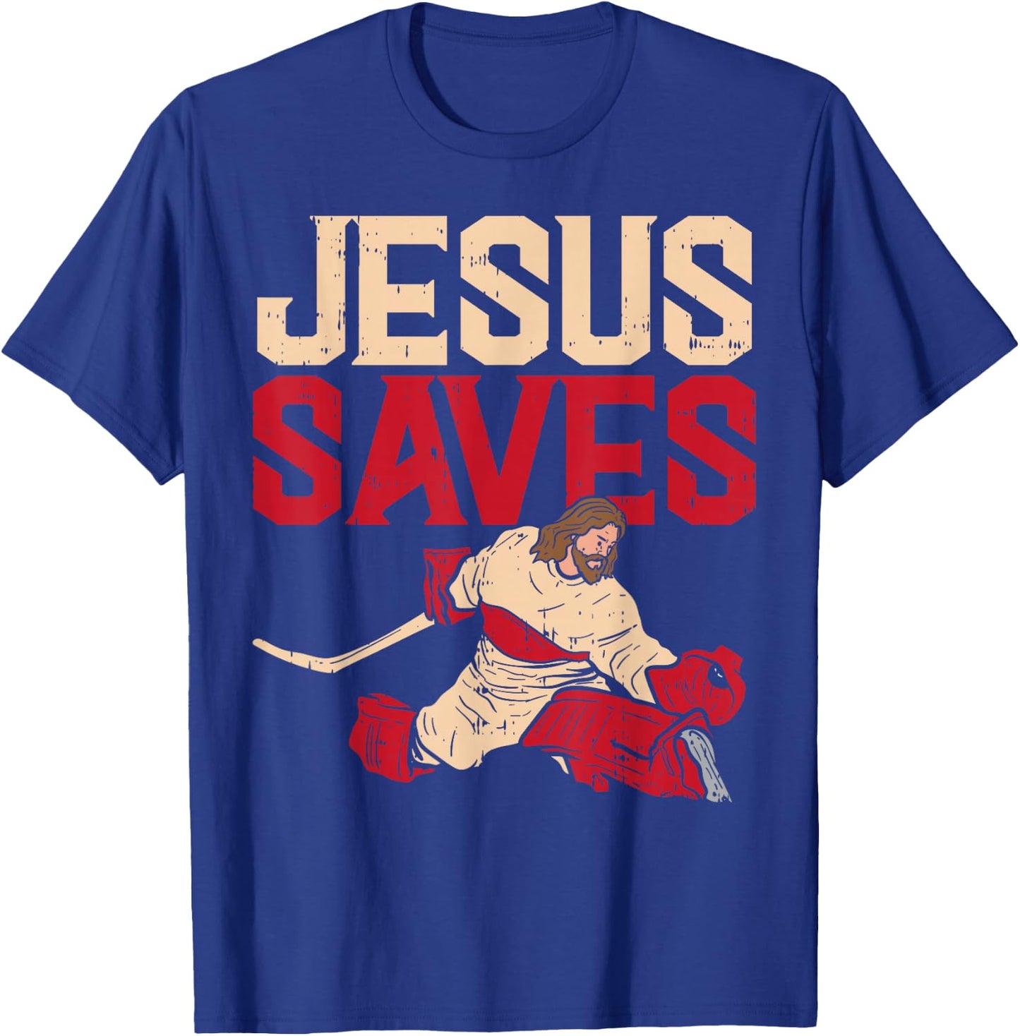 Jesus Saves Ice Hockey Goalie Sport Religious Christian Gift T-Shirt - T-Shirt | Royal