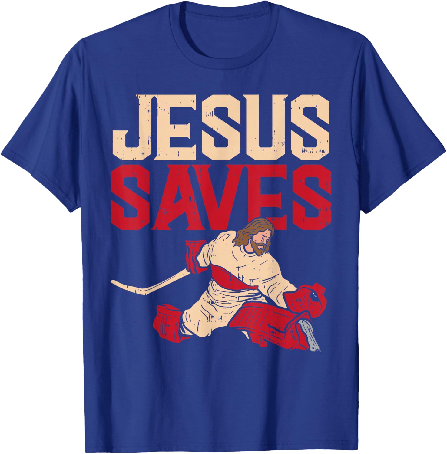 Jesus Saves Ice Hockey Goalie Sport Religious Christian Gift T-Shirt - T-Shirt | Royal