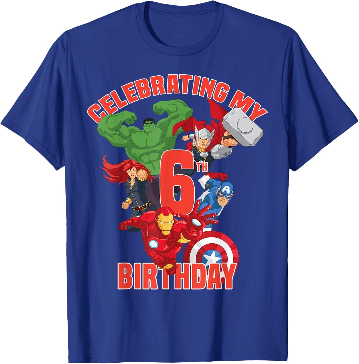 Marvel Avengers Celebrating My 6th Birthday T-Shirt - T-Shirt | Royal