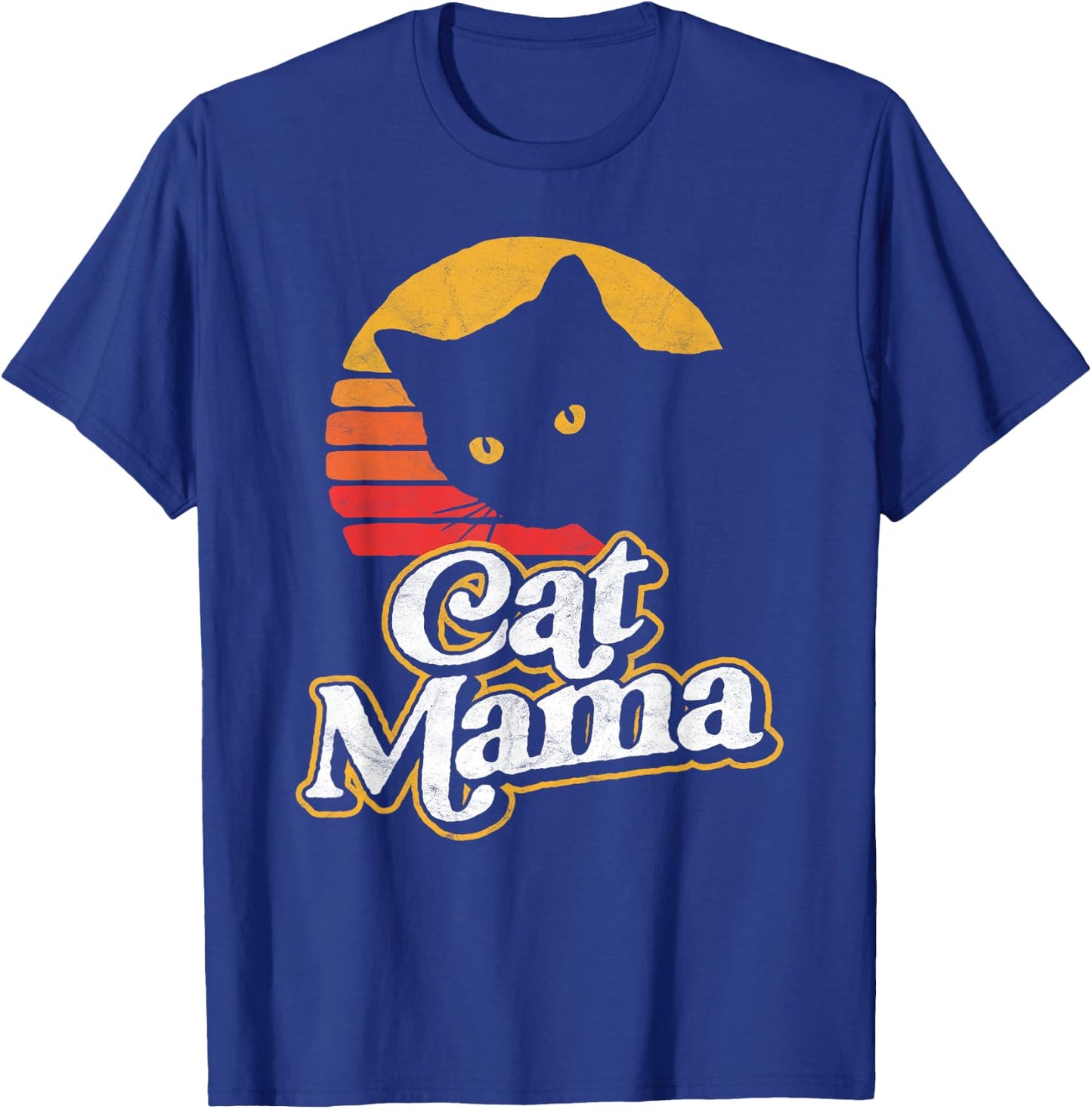 Cat Mama Vintage Eighties Style Cat Retro Distressed T-Shirt - T-Shirt | Royal