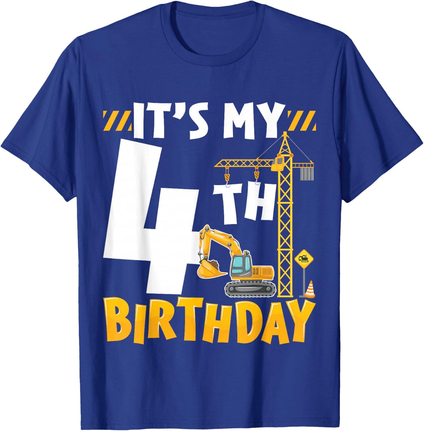 It's My 4th Birthday Boy Construction Excavator 4 Years Old T-Shirt - T-Shirt | Royal