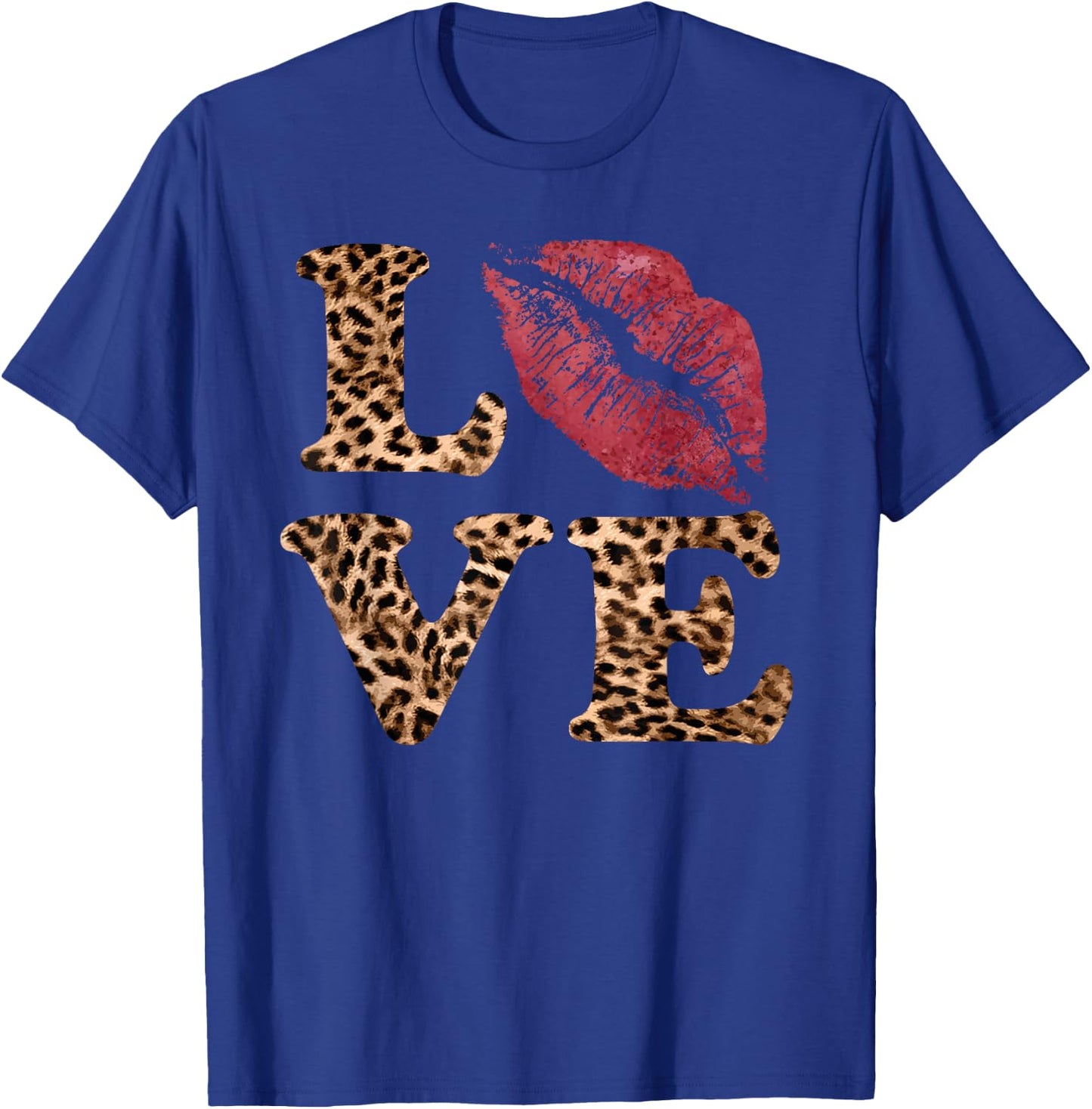 Leopard Print LOVE Red Lips Word Letter Cute Valentine T-Shirt - T-Shirt | Royal