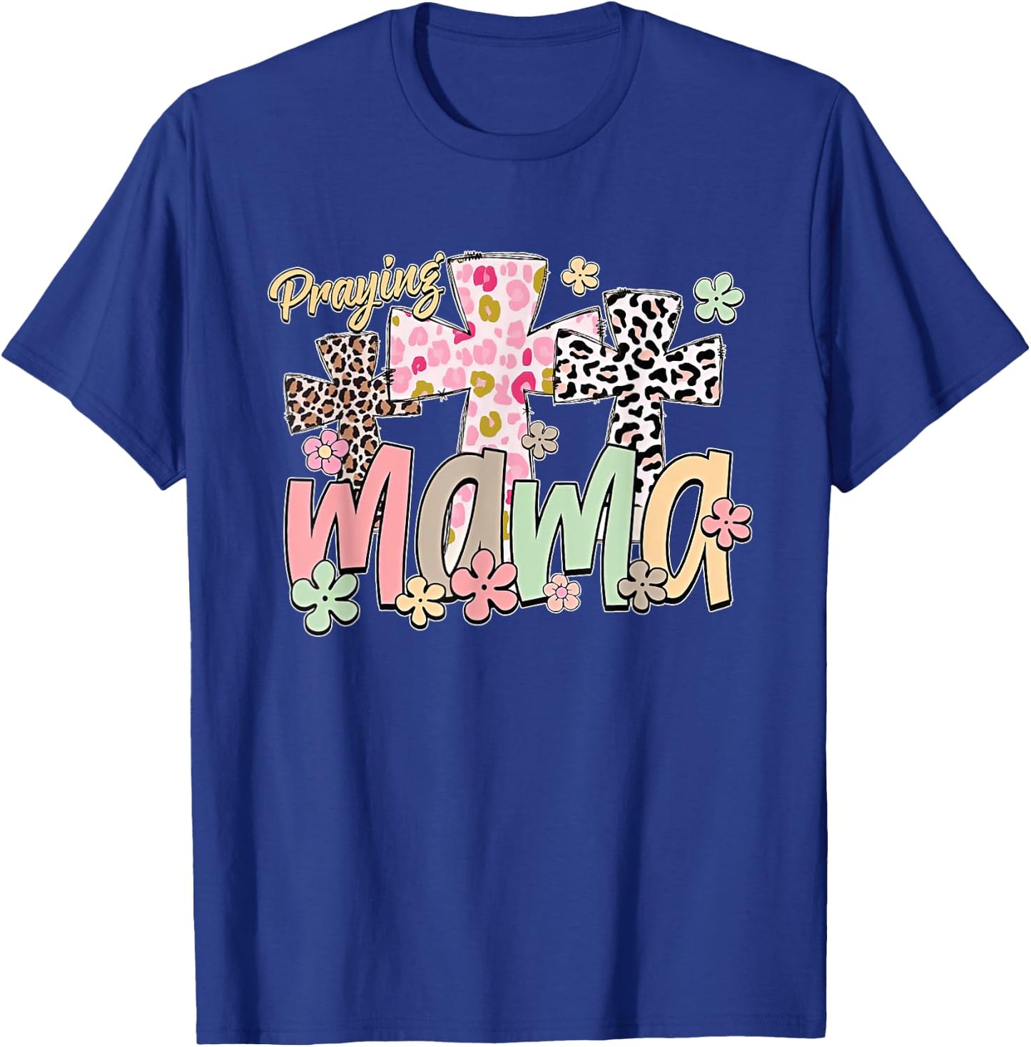 Praying Mama Retro Groovy Leopard Flowers Jesus Mama Women T-Shirt - T-Shirt | Royal