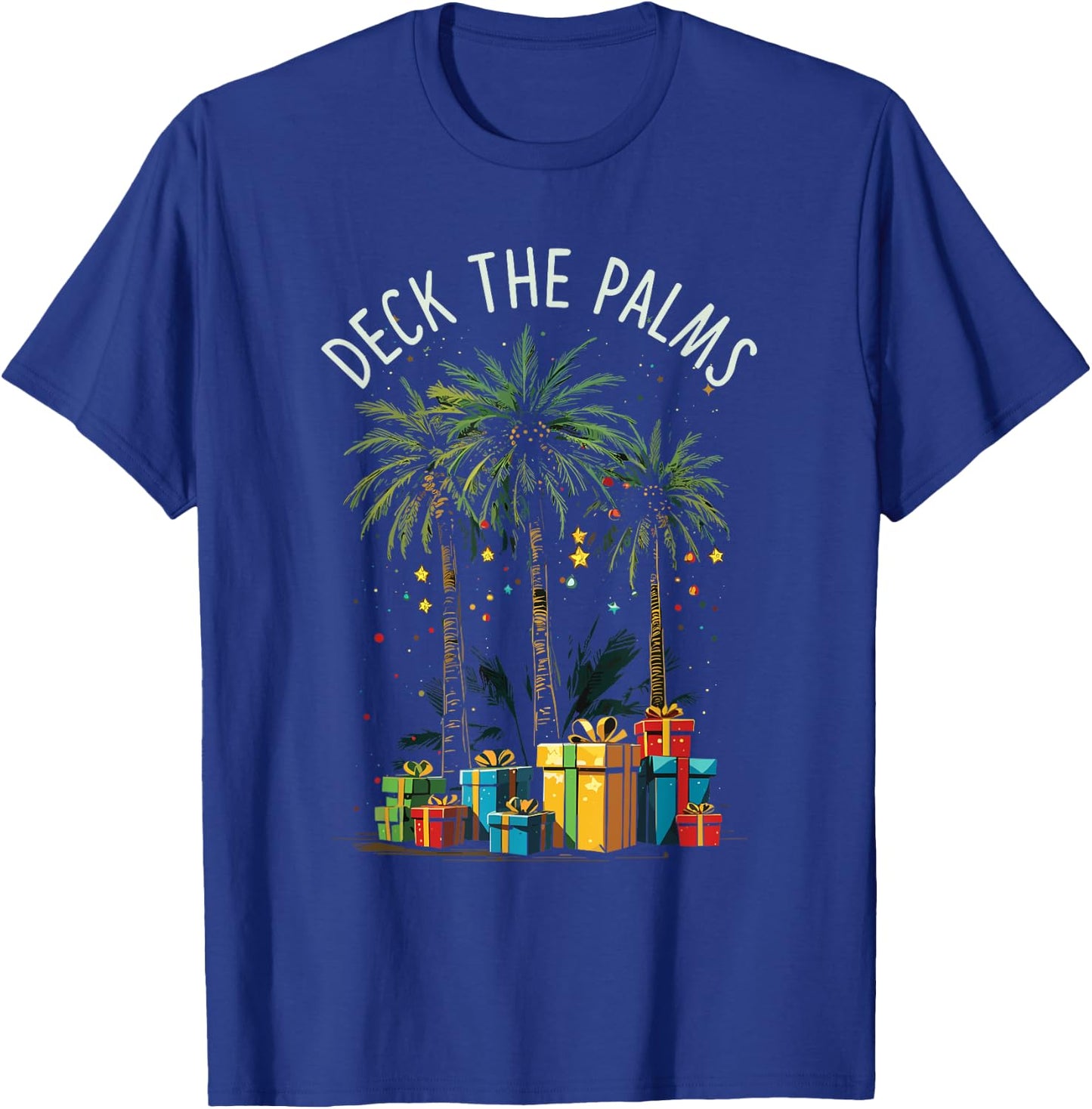 Deck The Palms Tropical Tropical Christmas Palm Tree Lights T-Shirt - T-Shirt | Royal