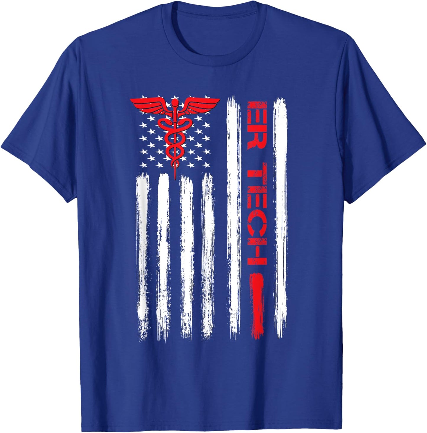 ER Tech US Flag Emergency room technologists technicians T-Shirt - T-Shirt | Royal