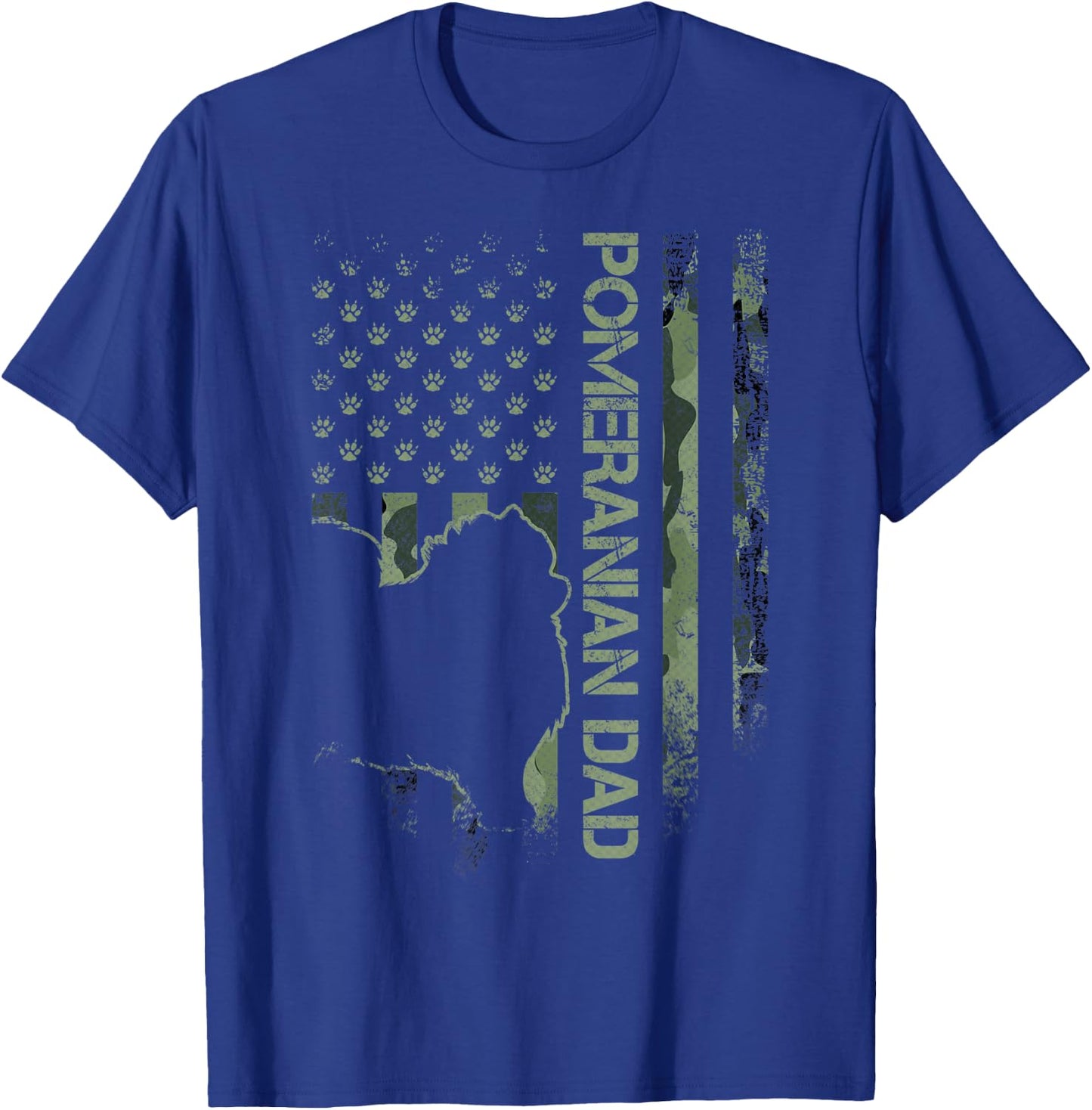 American Camo Flag Proud Pomeranian Dog Dad Pom Silhouette T-Shirt - T-Shirt | Royal