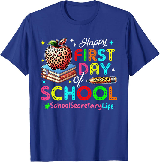 Happy First Day Of School School Secretary Costume Colorful T-Shirt - T-Shirt | Royal