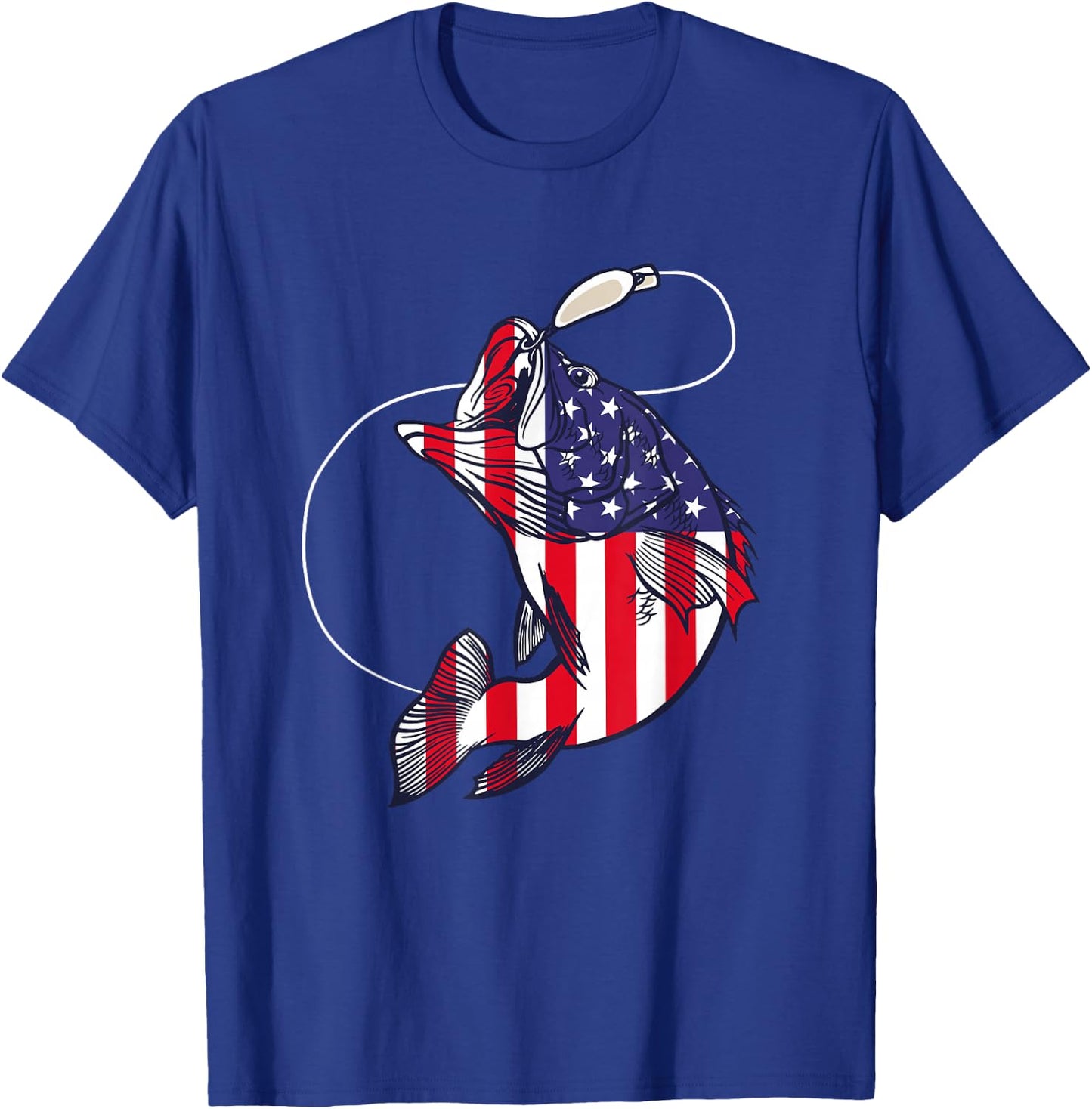 Bass Fishing Fish American Flag Patriotic Fourth of July T-Shirt - T-Shirt | Royal