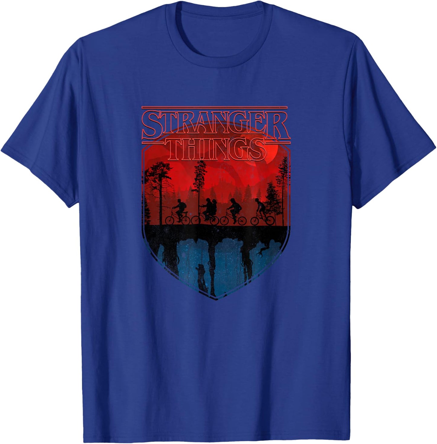 Stranger Things Group Shot Mindflayer Trail Silhouettes T-Shirt - T-Shirt | Royal