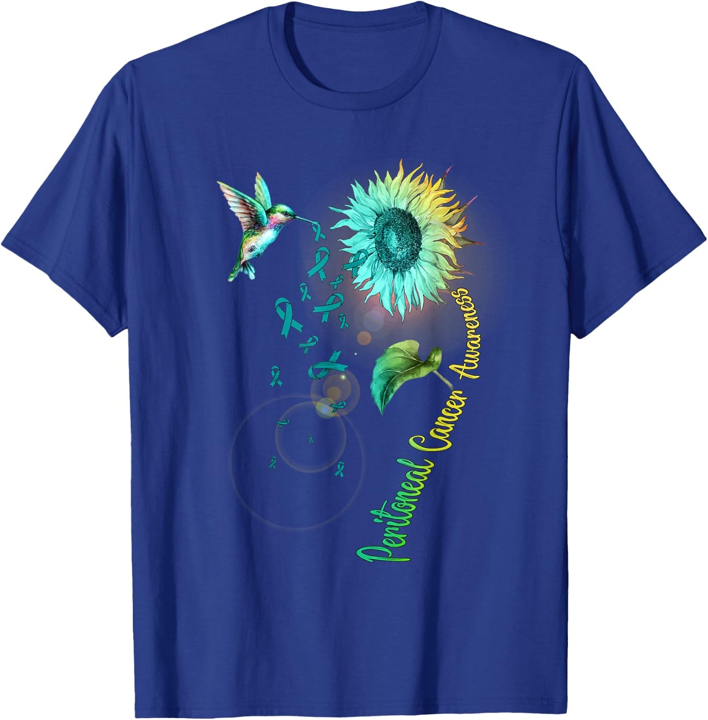 Peritoneal Cancer Sunflower Hummingbird T-Shirt - T-Shirt | Royal
