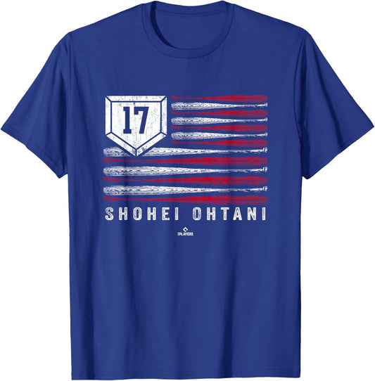 Vintage US Flag Baseball Stripes Shohei Ohtani Los Angeles T-Shirt - T-Shirt | Royal