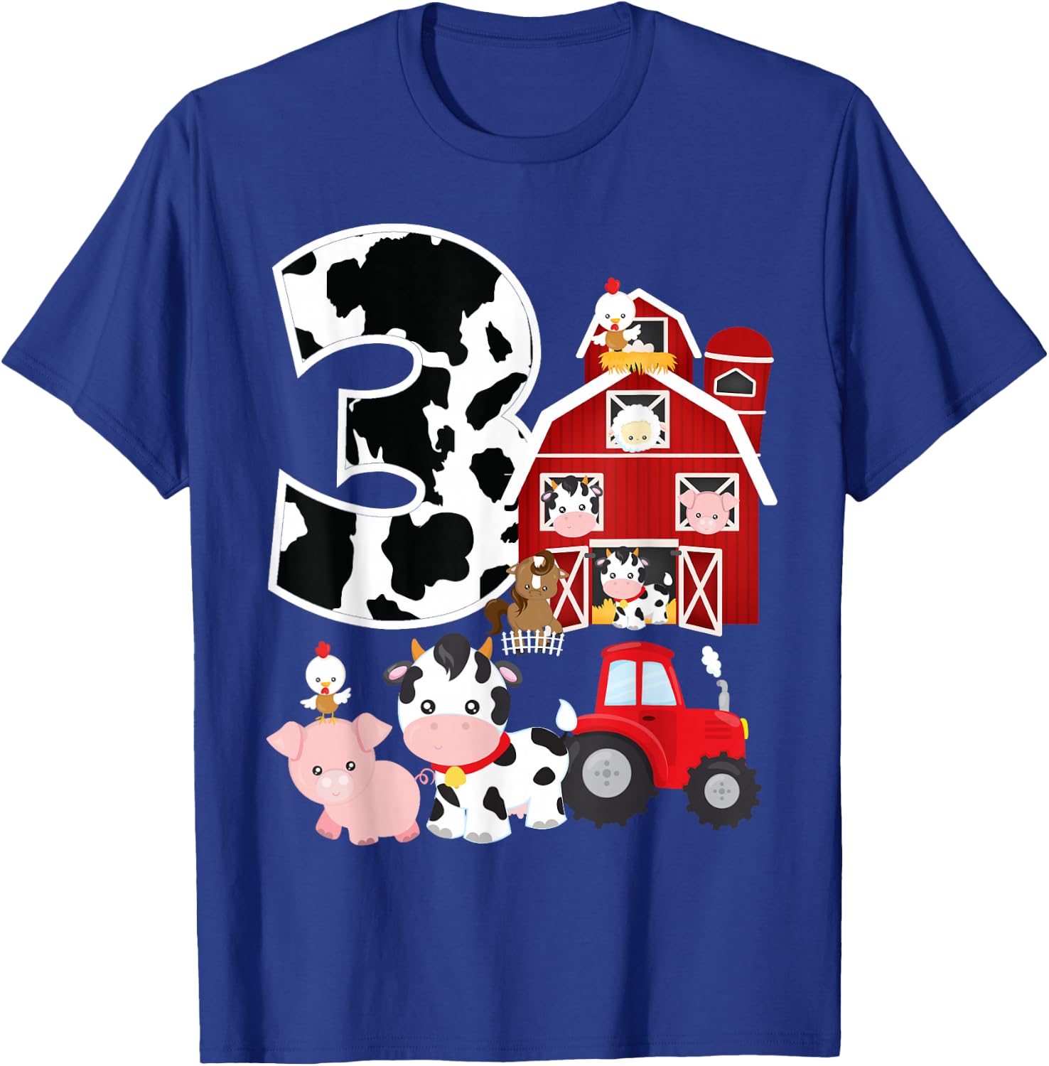Farm Barnyard Theme Pig Cow Horse 3rd Birthday 3 Yrs Old T-Shirt - T-Shirt | Royal