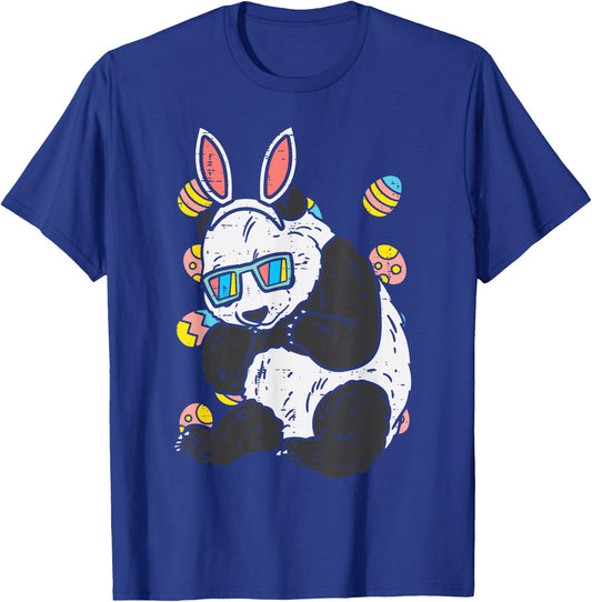 Panda Bunny Ears Glasses Eggs Cute Easter Bear Animal Lover T-Shirt - T-Shirt | Royal
