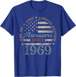 Awesome Since 1969 One of a Kind US Flag T-Shirt - T-Shirt | Royal