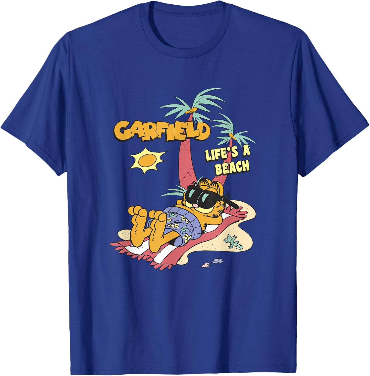 Garfield Life's A Beach Retro Vintage Tropical Cat Nap T-Shirt - T-Shirt | Royal