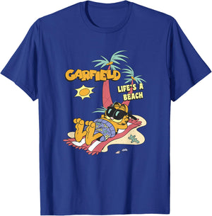 Garfield Life's A Beach Retro Vintage Tropical Cat Nap T-Shirt - T-Shirt | Royal
