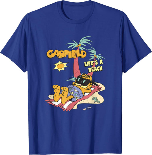 Garfield Life's A Beach Retro Vintage Tropical Cat Nap T-Shirt - T-Shirt | Royal