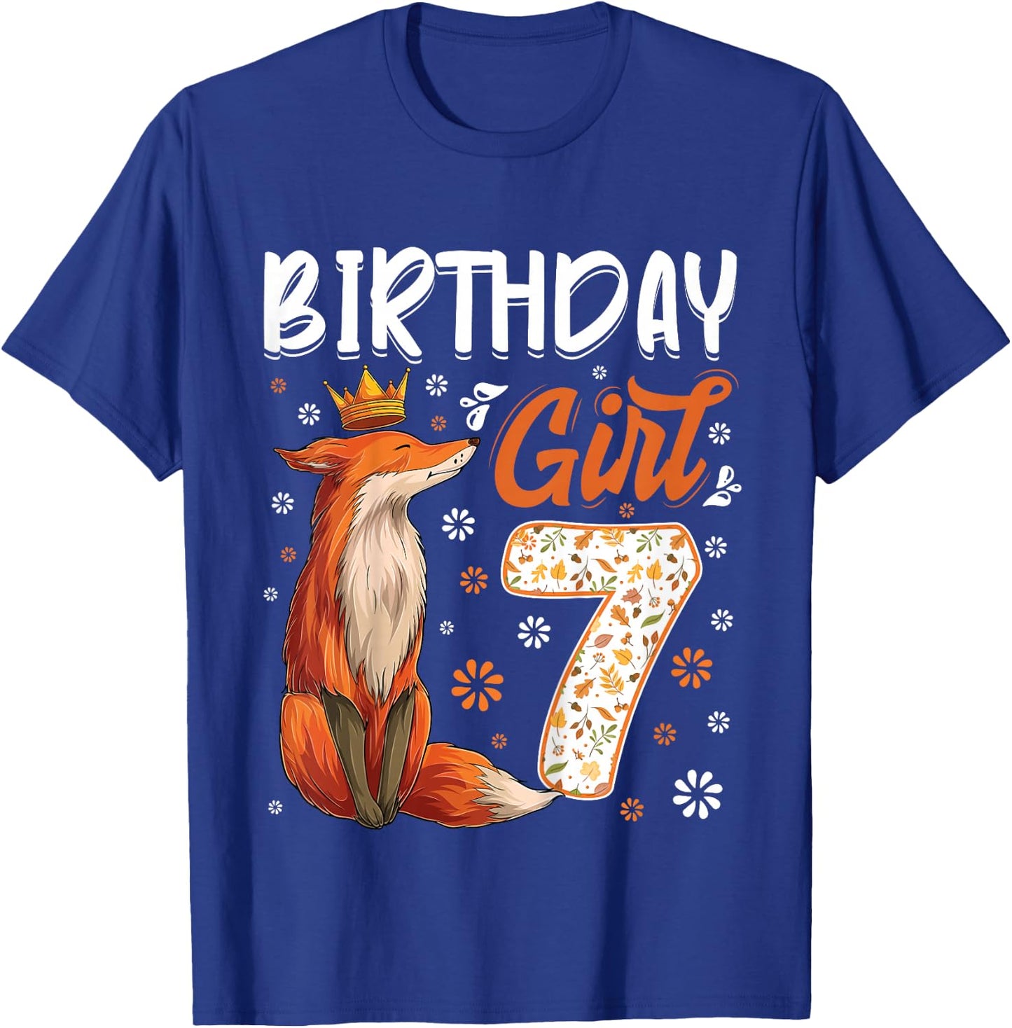 Fox Animal Lovers 7th Birthday Girl Fox B-Day 7 Year Old T-Shirt - T-Shirt | Royal