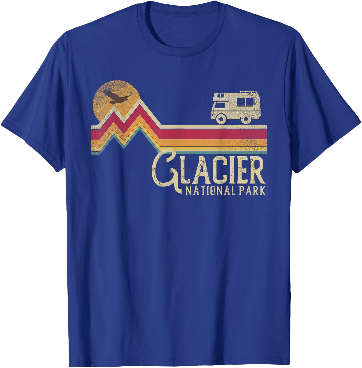 Glacier National Park Retro Style Mountain Vintage - Montana T-Shirt - T-Shirt | Royal