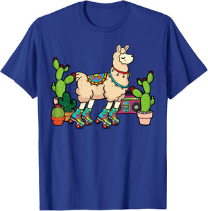 Llama Roller Skates Boombox Ghetto Blaster Vintage 70s T-Shirt - T-Shirt | Royal