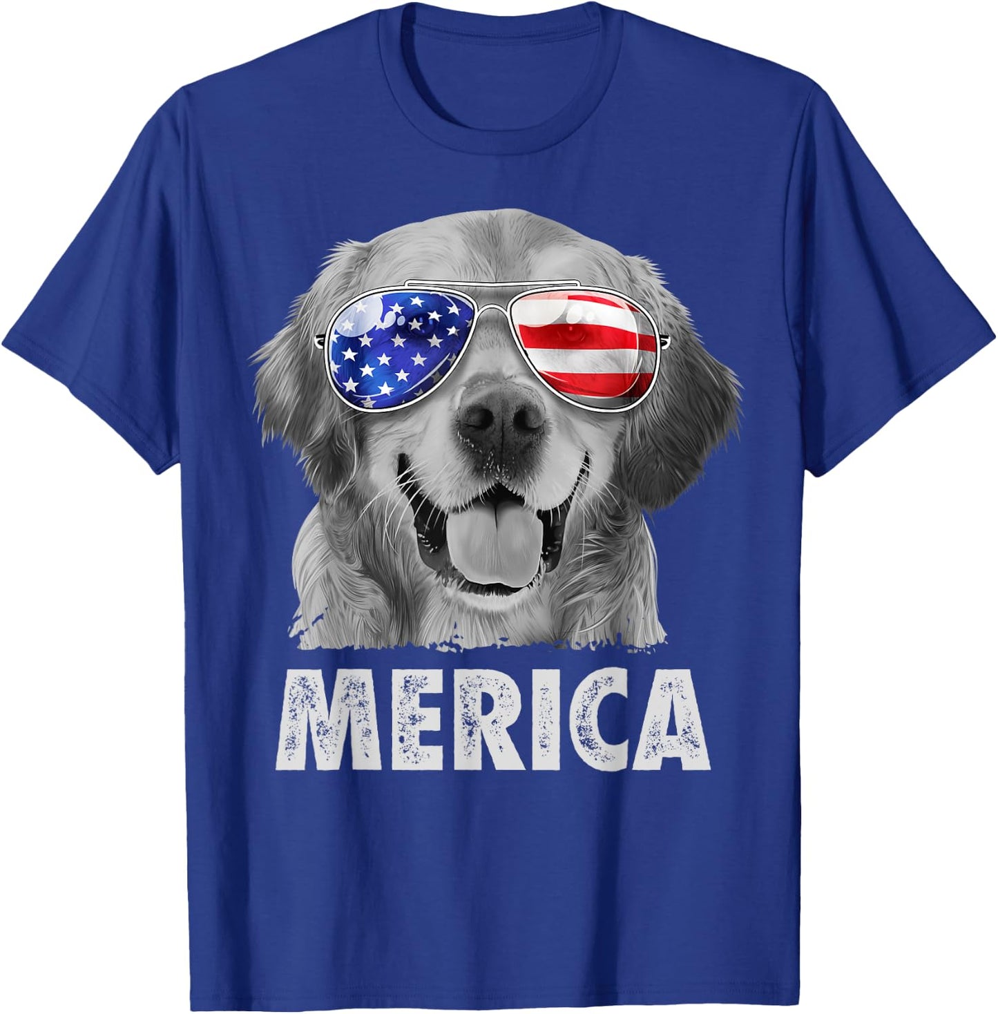 Golden Retriever 4th of July Merica American Flag Sunglasses T-Shirt - T-Shirt | Royal