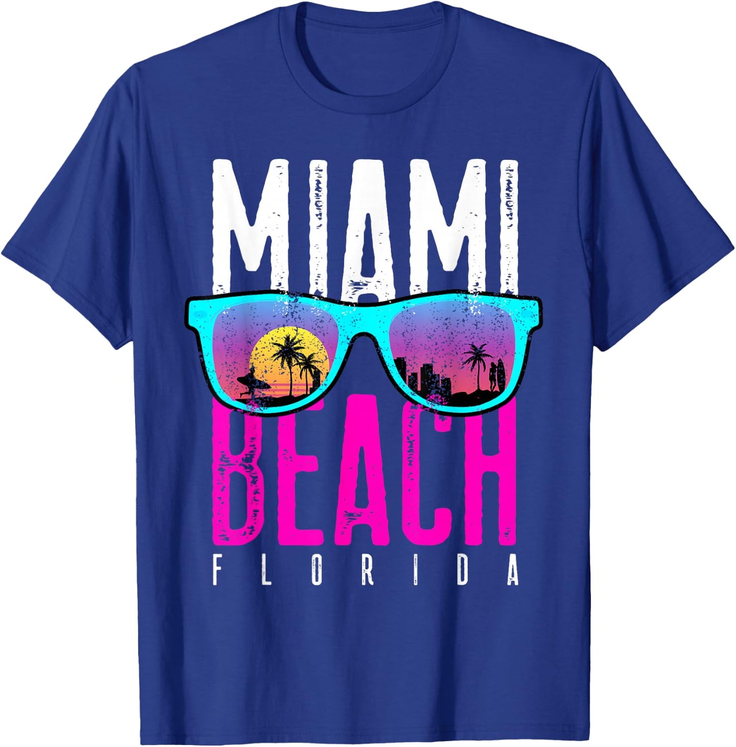 Miami Beach Shirt Florida Sunset Retro Souvenir Surf Miami Women Girls Kids T-Shirt - T-Shirt | Royal