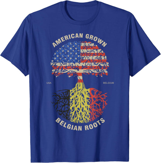 American Grown Belgian Roots Belgium Flag T-Shirt - T-Shirt | Royal