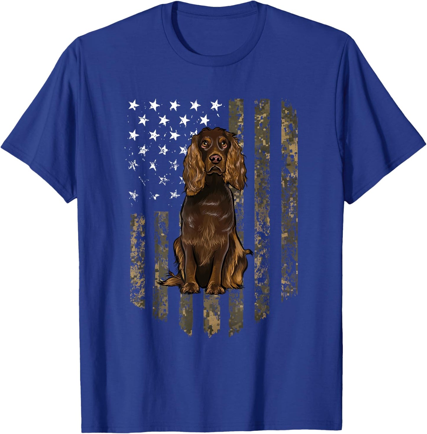 Camo American Flag Boykin Spaniel 4th of July USA T-Shirt - T-Shirt | Royal