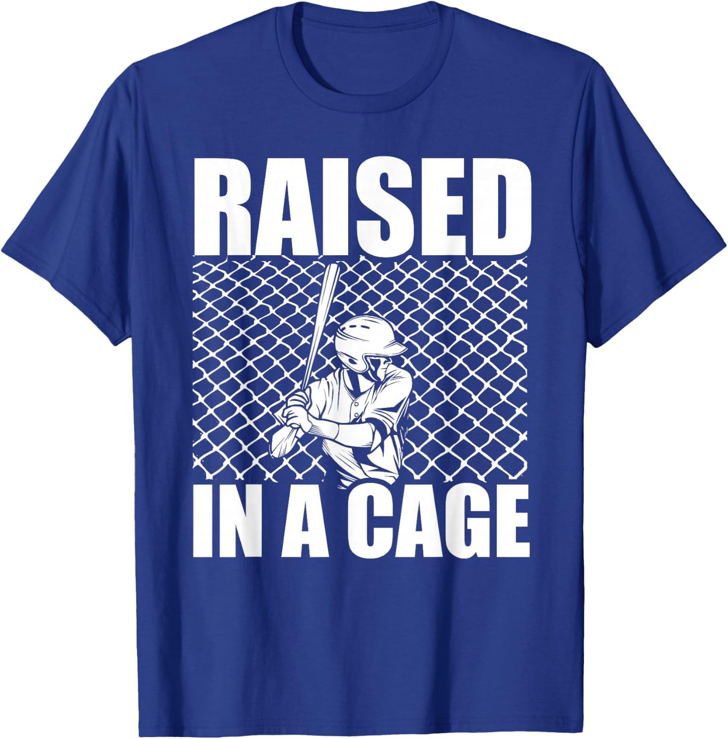 Raised In A Cage Baseball Training Batter Catcher Pitch T-Shirt - T-Shirt | Royal