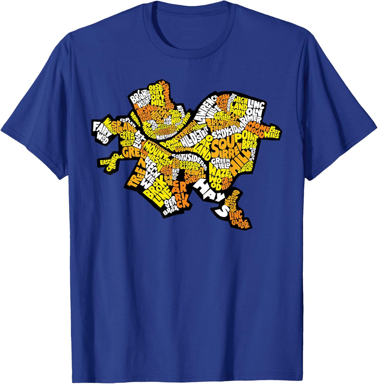 Pittsburgh Neighborhood Names Map Black and Yellow T-Shirt - T-Shirt | Royal
