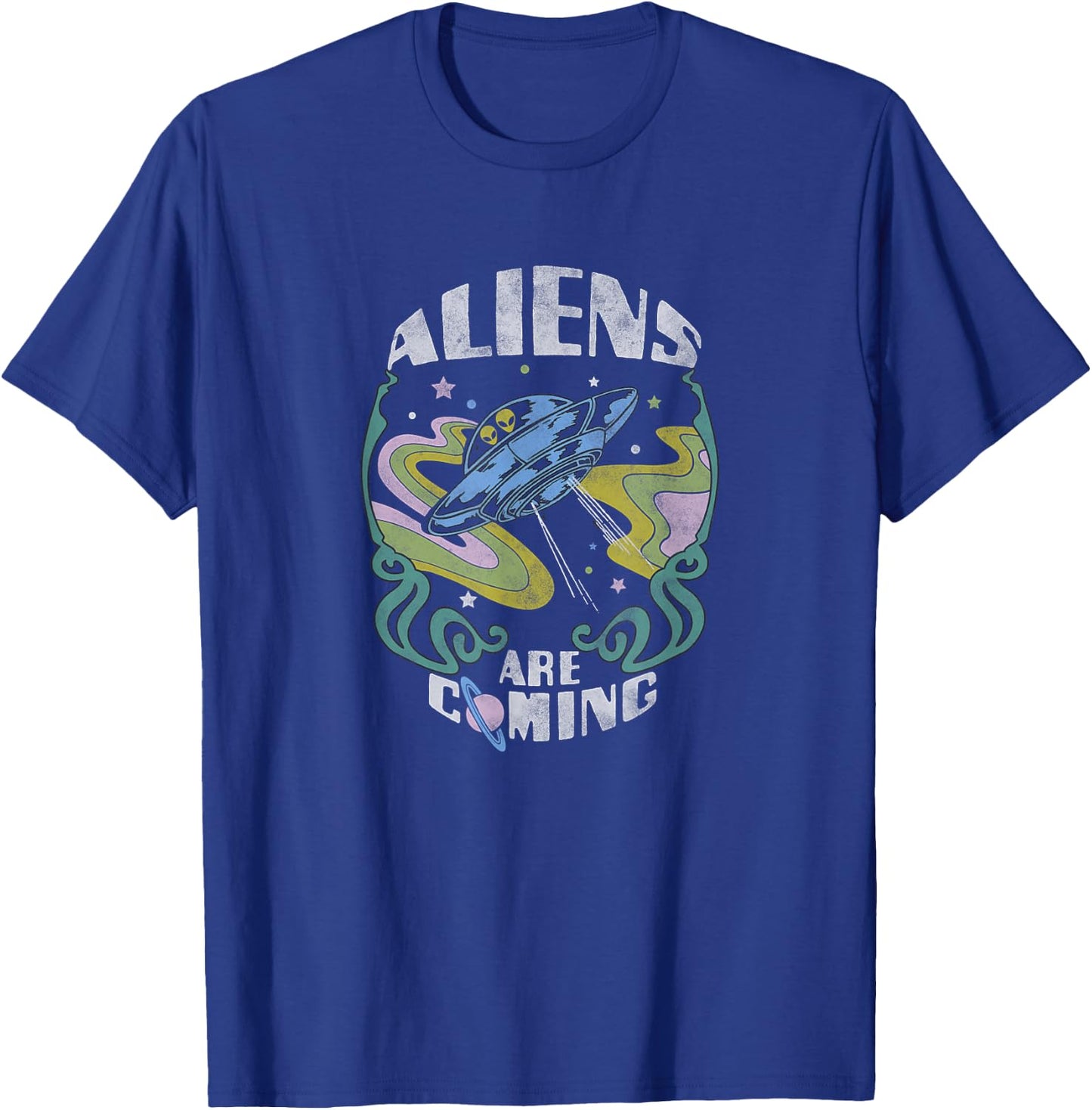 Aliens Are Coming Psychedelic Spaceship T-Shirt - T-Shirt | Royal