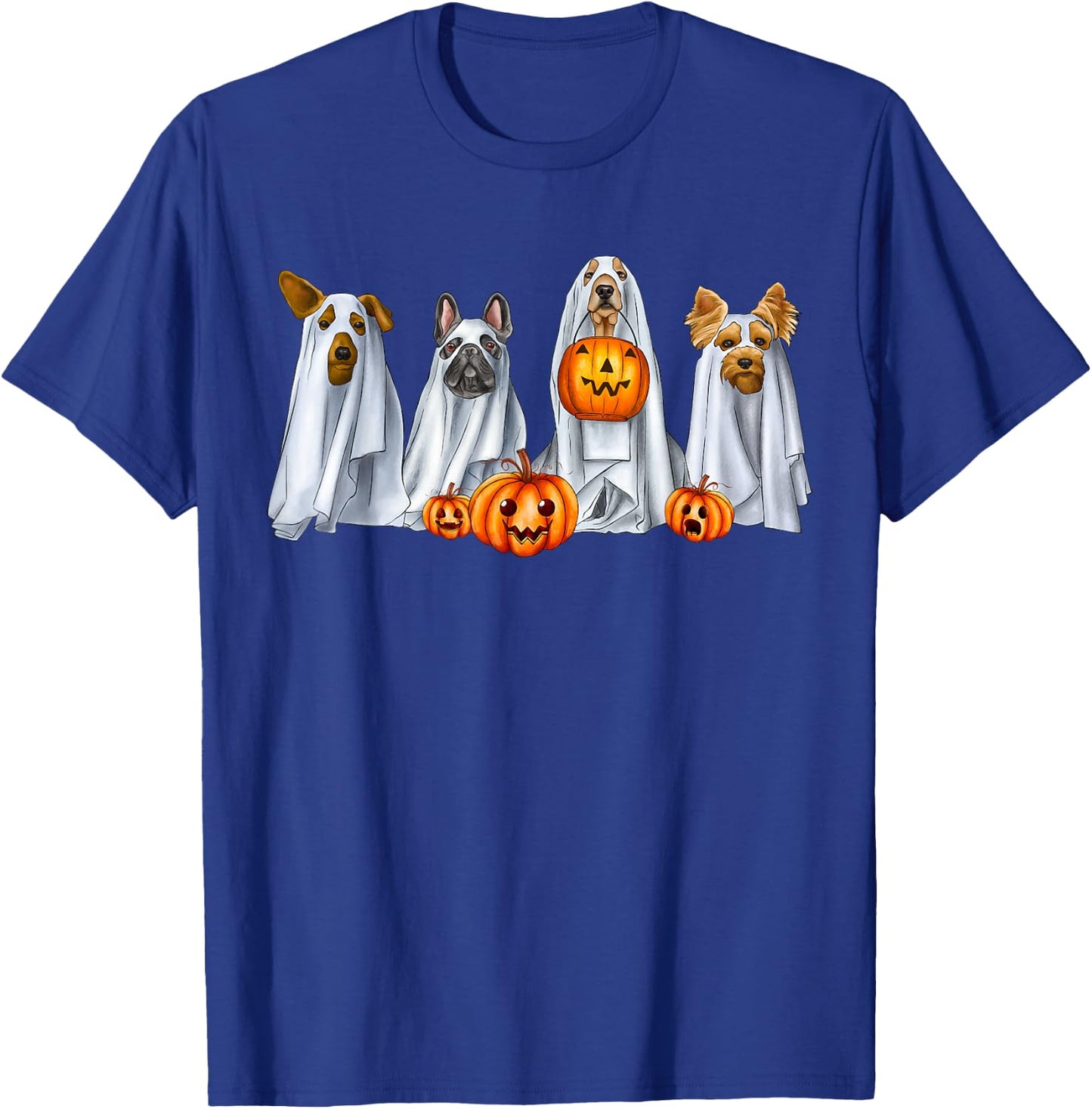 Dog Dressed As Ghost Spooky Season Ghost Dogs Halloween T-Shirt - T-Shirt | Royal