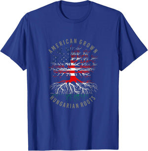 American Grown Hungarian Roots USA Hungary Flag Heritage T-Shirt - T-Shirt | Royal