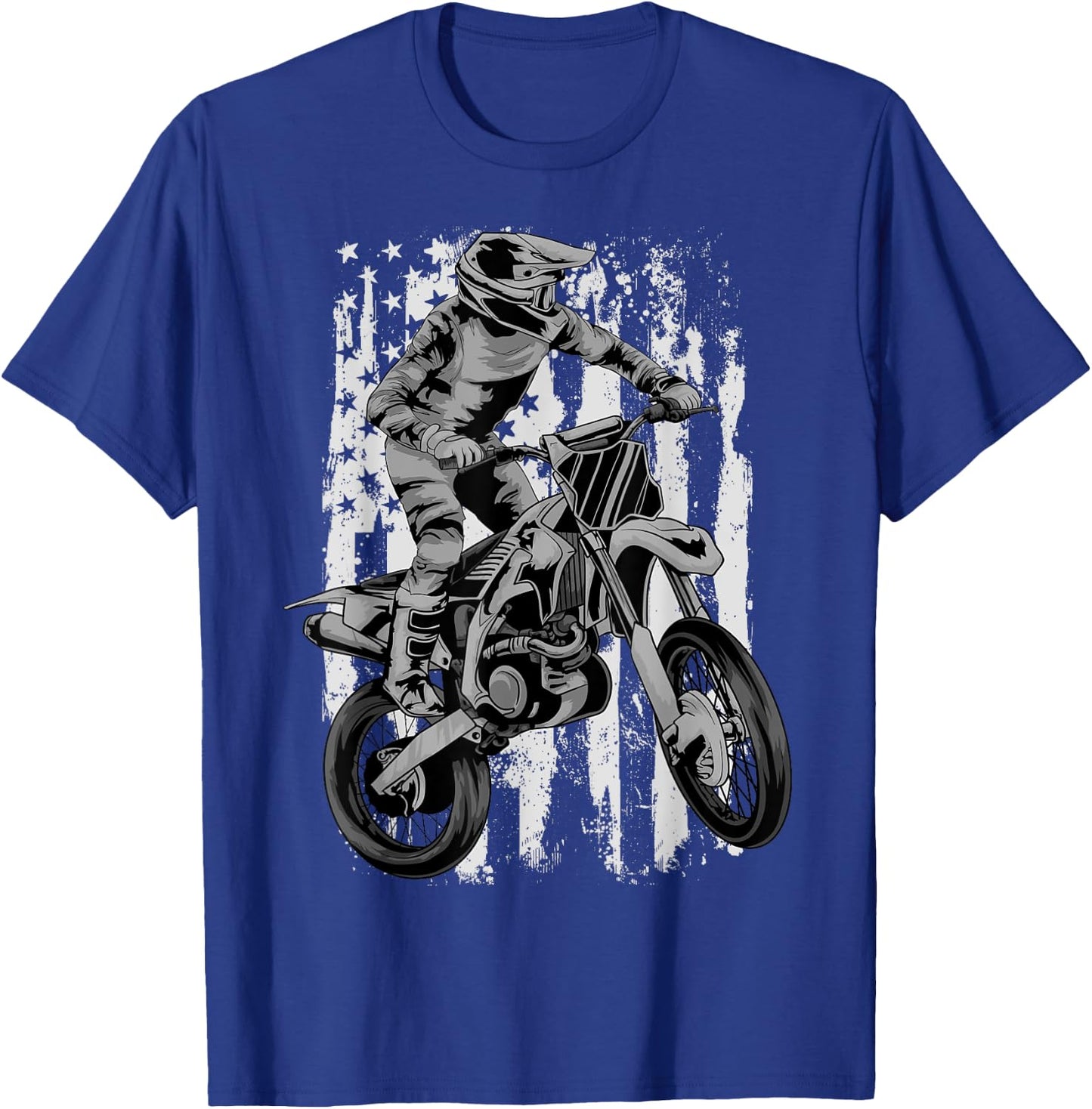 Motocross Motorcross Dirt Bike USA Flag Patriotic Women Kids Men T-Shirt - T-Shirt | Royal