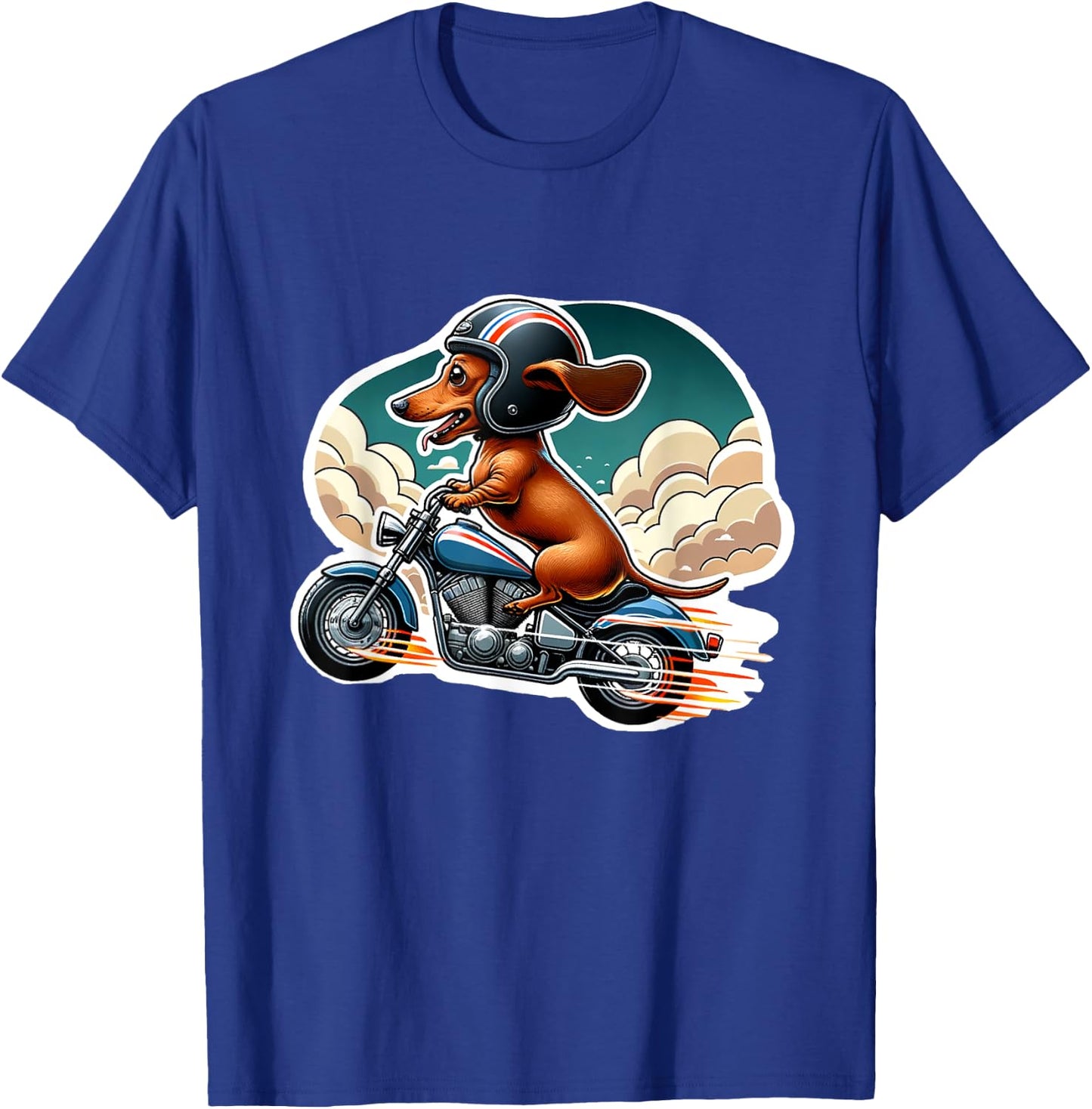 Funny Dachshund Wiener Dog Riding Motorcycle Bike Biker Dogs Men Women Girls Kids T-Shirt - T-Shirt | Royal