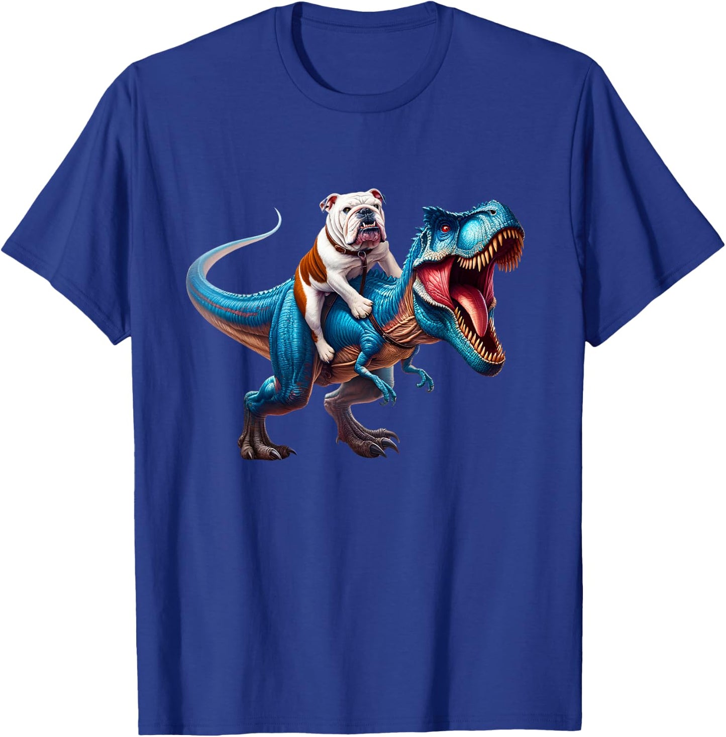English Bulldog Riding T-Rex Dinosaur Dog Lover T-Shirt - T-Shirt | Royal