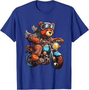 Bear on motorcycle riding biker motorcyclist T-Shirt - T-Shirt | Royal