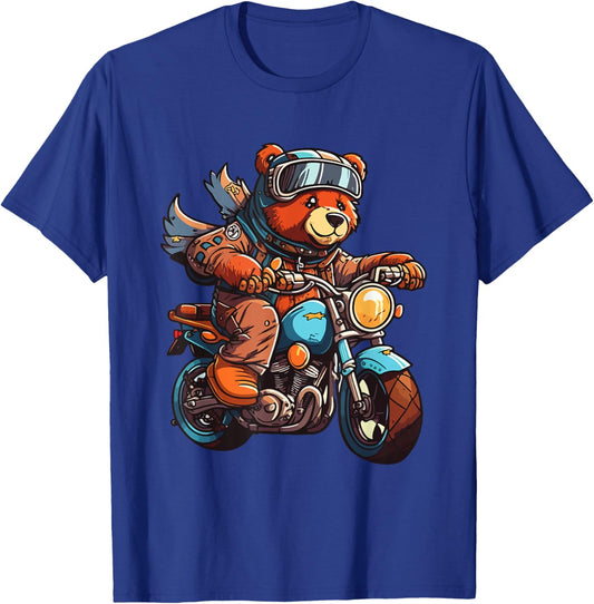 Bear on motorcycle riding biker motorcyclist T-Shirt - T-Shirt | Royal