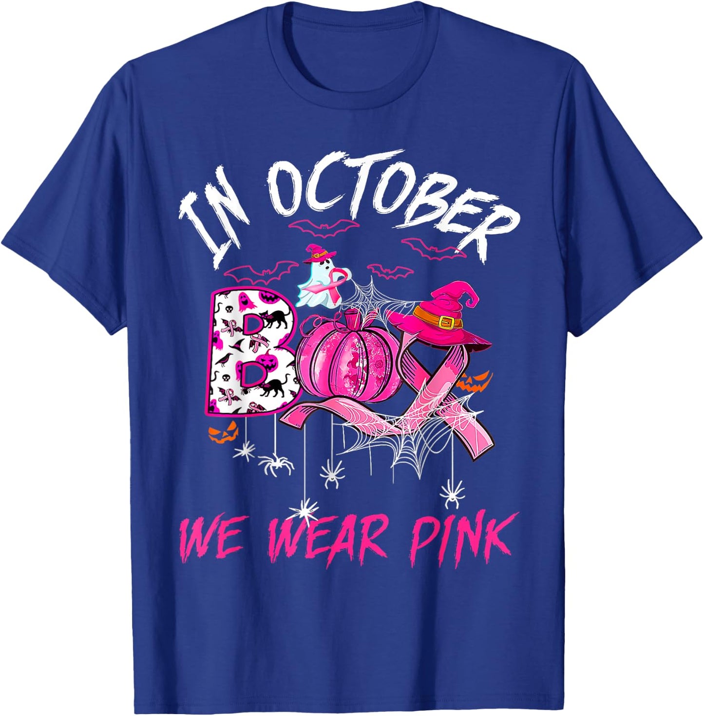 Vintage Wear Pink Breast Cancer Warrior Cute Ghost Halloween T-Shirt - T-Shirt | Royal